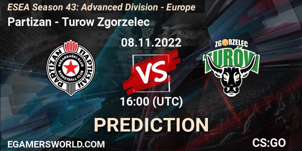 Prognose für das Spiel Partizan VS Turow Zgorzelec. 08.11.2022 at 16:00. Counter-Strike (CS2) - ESEA Season 43: Advanced Division - Europe