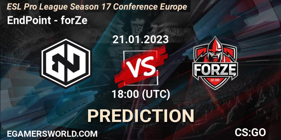 Prognose für das Spiel EndPoint VS forZe. 21.01.23. CS2 (CS:GO) - ESL Pro League Season 17 Conference Europe