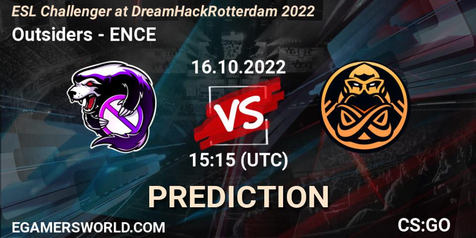 Prognose für das Spiel Outsiders VS ENCE. 16.10.2022 at 15:50. Counter-Strike (CS2) - ESL Challenger at DreamHack Rotterdam 2022