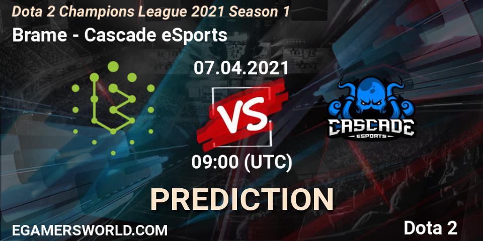 Prognose für das Spiel Brame VS Cascade eSports. 08.04.2021 at 09:07. Dota 2 - Dota 2 Champions League 2021 Season 1
