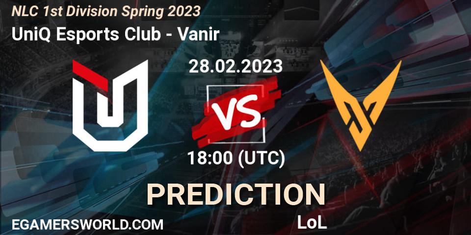 Prognose für das Spiel UniQ Esports Club VS Vanir. 28.02.2023 at 18:00. LoL - NLC 1st Division Spring 2023