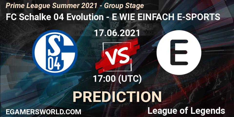 Prognose für das Spiel FC Schalke 04 Evolution VS E WIE EINFACH E-SPORTS. 17.06.2021 at 17:00. LoL - Prime League Summer 2021 - Group Stage