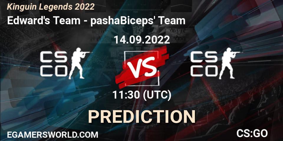 Prognose für das Spiel Edward's Team VS pashaBiceps' Team. 14.09.2022 at 11:30. Counter-Strike (CS2) - Kinguin Legends 2022