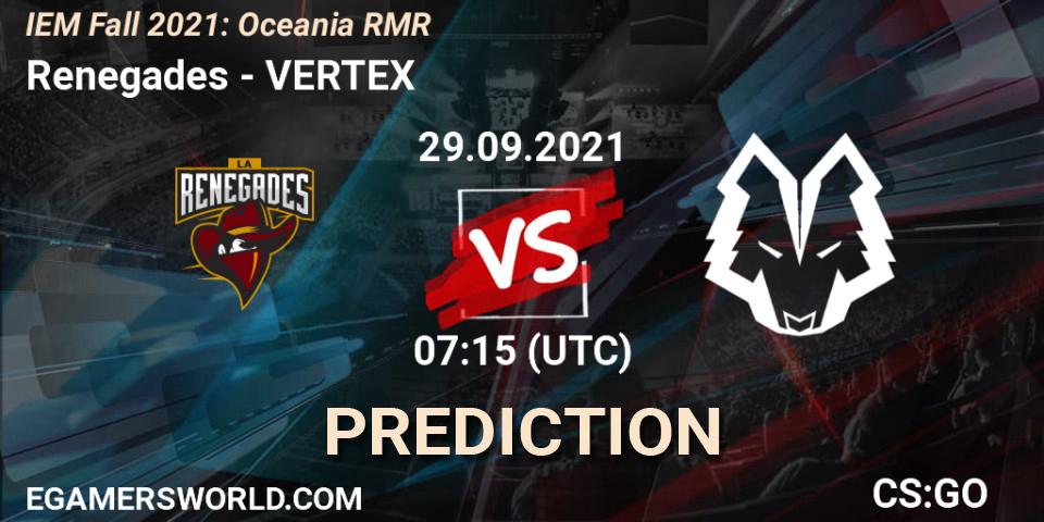 Prognose für das Spiel Renegades VS VERTEX. 29.09.21. CS2 (CS:GO) - IEM Fall 2021: Oceania RMR