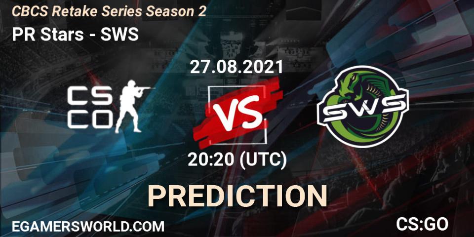 Prognose für das Spiel PR Stars VS SWS. 27.08.2021 at 20:20. Counter-Strike (CS2) - CBCS Retake Series Season 2
