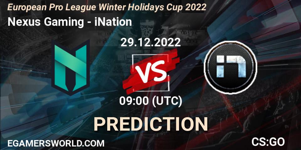 Prognose für das Spiel Nexus Gaming VS iNation. 29.12.2022 at 09:00. Counter-Strike (CS2) - European Pro League Winter Holidays Cup 2022