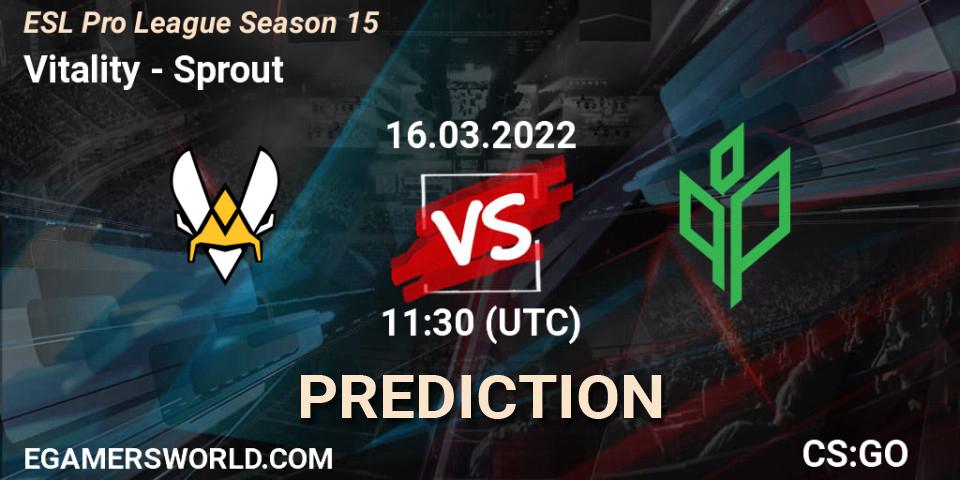 Prognose für das Spiel Vitality VS Sprout. 16.03.2022 at 11:30. Counter-Strike (CS2) - ESL Pro League Season 15