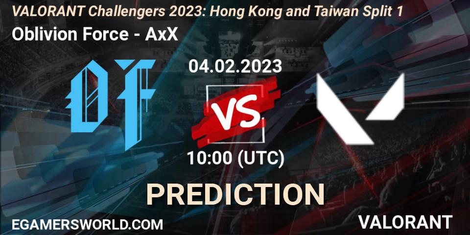 Prognose für das Spiel Oblivion Force VS AxX. 04.02.23. VALORANT - VALORANT Challengers 2023: Hong Kong and Taiwan Split 1