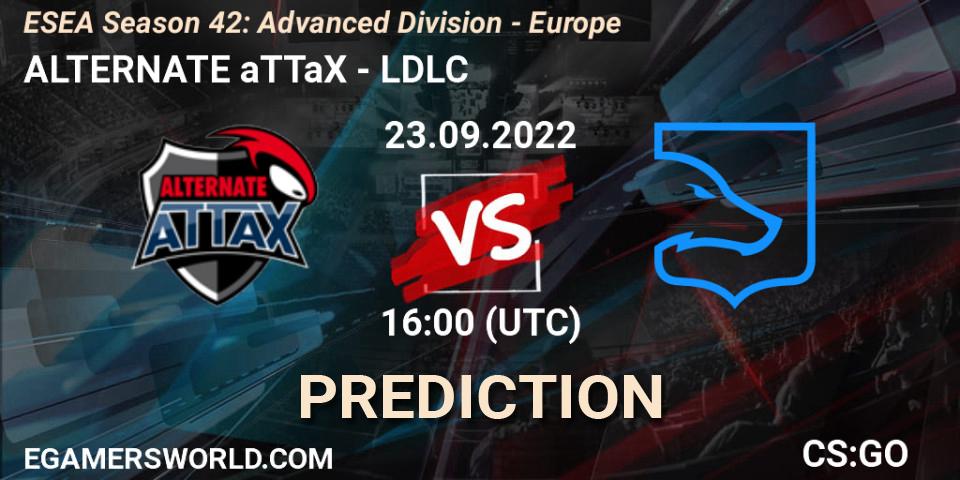 Prognose für das Spiel ALTERNATE aTTaX VS LDLC. 23.09.2022 at 16:00. Counter-Strike (CS2) - ESEA Season 42: Advanced Division - Europe