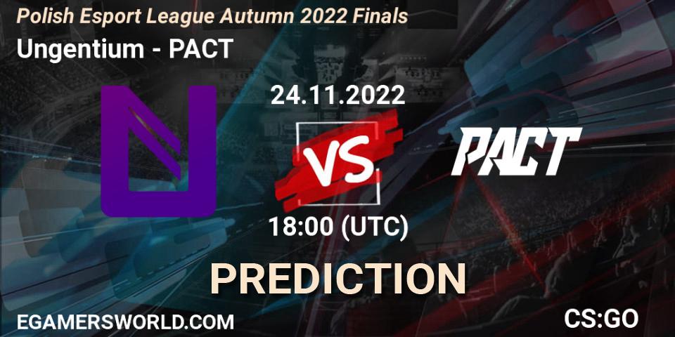 Prognose für das Spiel Ungentium VS PACT. 24.11.2022 at 18:05. Counter-Strike (CS2) - ESL Mistrzostwa Polski Autumn 2022