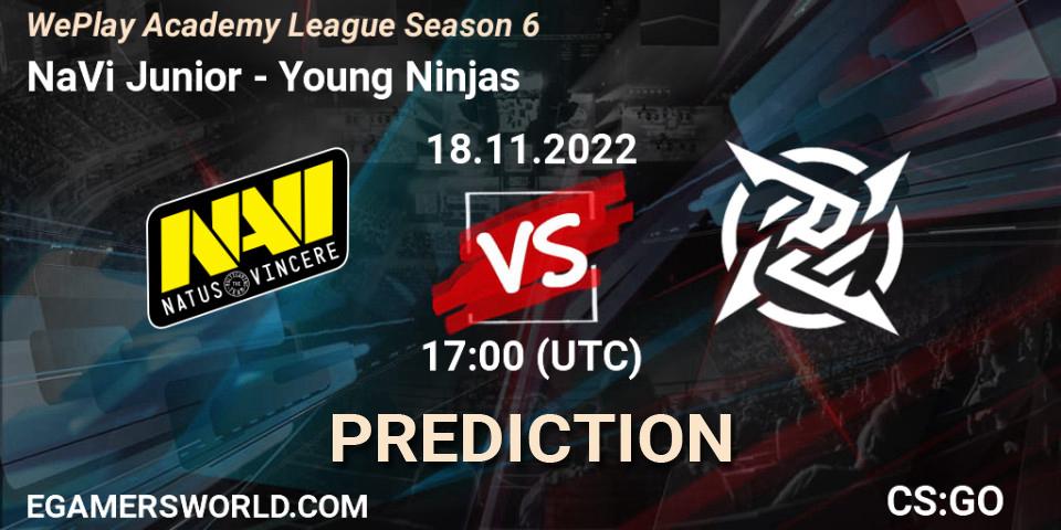 Prognose für das Spiel NaVi Junior VS Young Ninjas. 19.11.2022 at 11:00. Counter-Strike (CS2) - WePlay Academy League Season 6