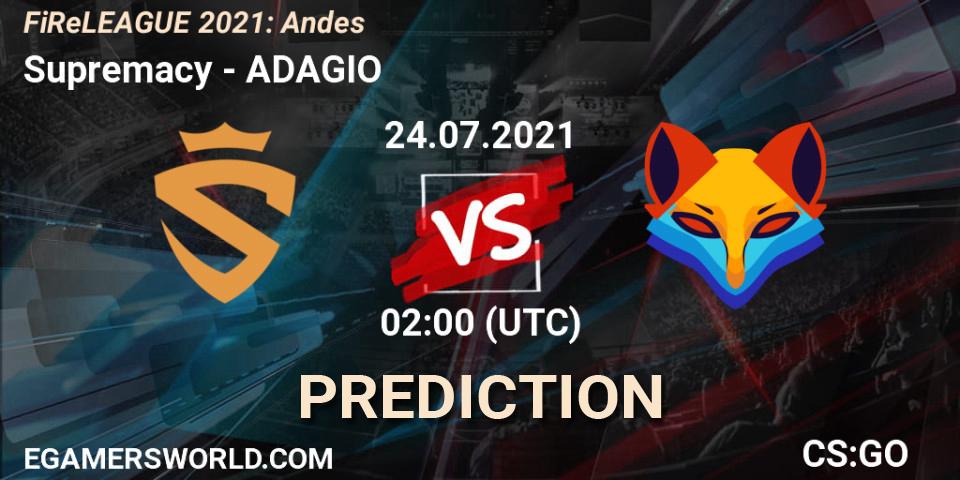 Prognose für das Spiel Supremacy VS ADAGIO. 24.07.21. CS2 (CS:GO) - FiReLEAGUE 2021: Andes
