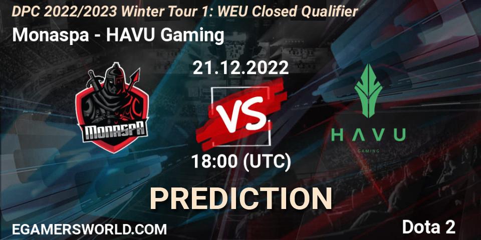 Prognose für das Spiel Monaspa VS HAVU Gaming. 21.12.22. Dota 2 - DPC 2022/2023 Winter Tour 1: WEU Closed Qualifier