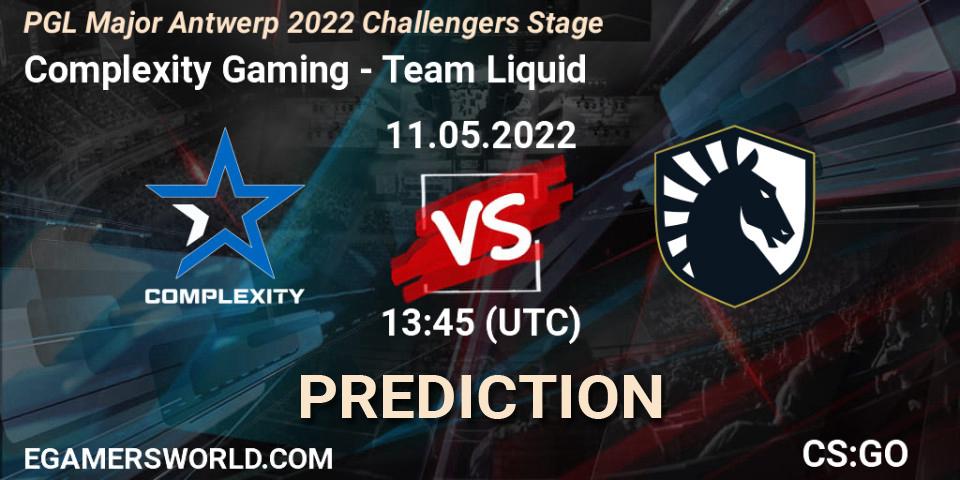 Prognose für das Spiel Complexity Gaming VS Team Liquid. 11.05.2022 at 14:10. Counter-Strike (CS2) - PGL Major Antwerp 2022 Challengers Stage