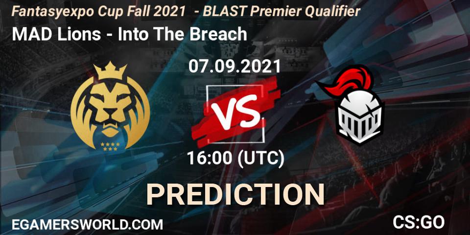 Prognose für das Spiel MAD Lions VS Into The Breach. 07.09.2021 at 16:30. Counter-Strike (CS2) - Fantasyexpo Cup Fall 2021 - BLAST Premier Qualifier