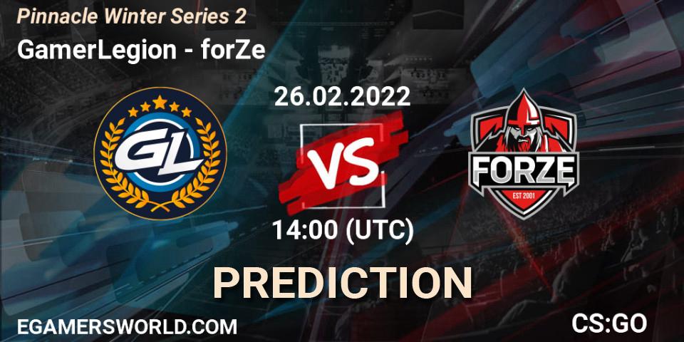 Prognose für das Spiel GamerLegion VS forZe. 26.02.2022 at 14:00. Counter-Strike (CS2) - Pinnacle Winter Series 2