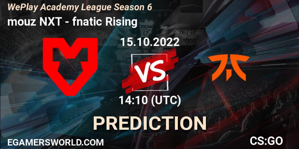 Prognose für das Spiel mouz NXT VS fnatic Rising. 16.10.2022 at 18:05. Counter-Strike (CS2) - WePlay Academy League Season 6