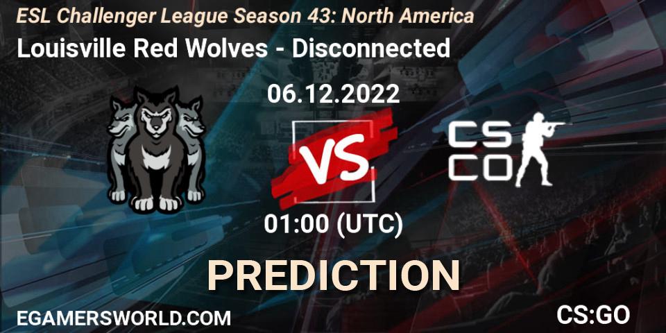 Prognose für das Spiel Louisville Red Wolves VS Disconnected. 06.12.2022 at 01:00. Counter-Strike (CS2) - ESL Challenger League Season 43: North America