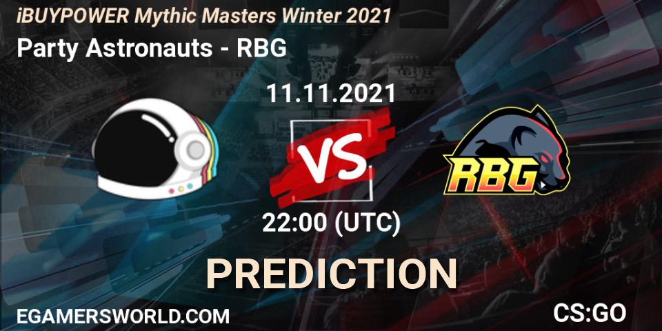 Prognose für das Spiel Party Astronauts VS RBG. 11.11.2021 at 22:00. Counter-Strike (CS2) - iBUYPOWER Mythic Masters Winter 2021