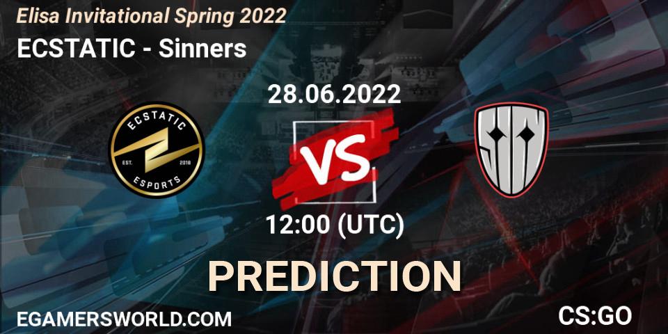 Prognose für das Spiel ECSTATIC VS Sinners. 28.06.2022 at 12:00. Counter-Strike (CS2) - Elisa Invitational Spring 2022