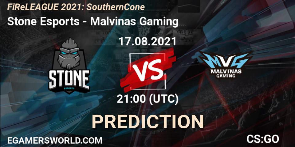 Prognose für das Spiel Stone Esports VS Malvinas Gaming. 17.08.2021 at 21:10. Counter-Strike (CS2) - FiReLEAGUE 2021: Southern Cone
