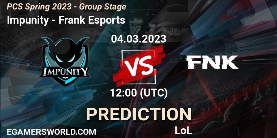 Prognose für das Spiel Impunity VS Frank Esports. 11.02.23. LoL - PCS Spring 2023 - Group Stage