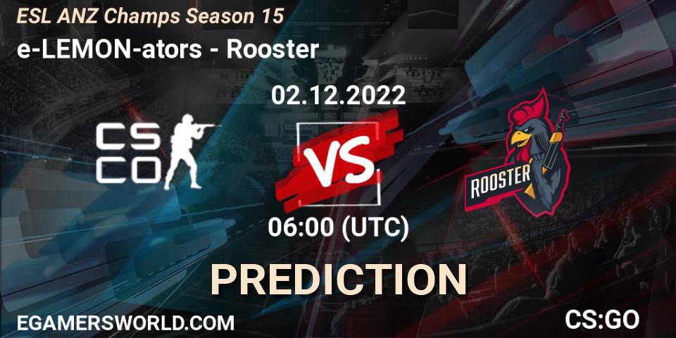 Prognose für das Spiel e-LEMON-ators VS Rooster. 02.12.22. CS2 (CS:GO) - ESL ANZ Champs Season 15