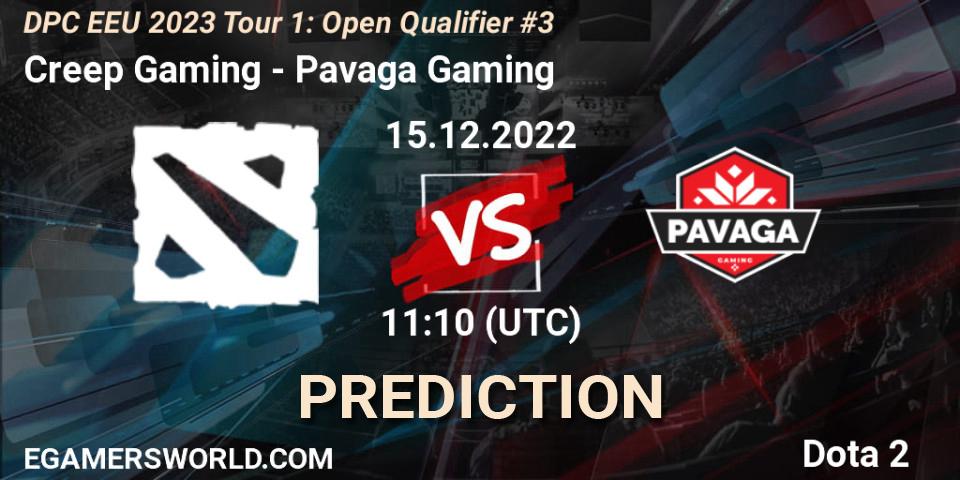 Prognose für das Spiel Creep Gaming VS Pavaga Gaming. 15.12.22. Dota 2 - DPC EEU 2023 Tour 1: Open Qualifier #3