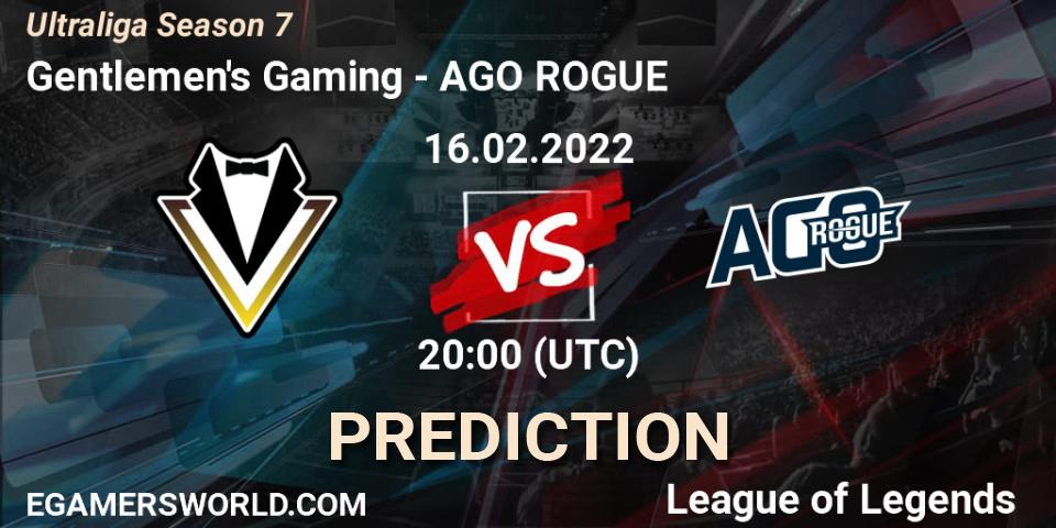 Prognose für das Spiel Gentlemen's Gaming VS AGO ROGUE. 16.02.2022 at 20:00. LoL - Ultraliga Season 7