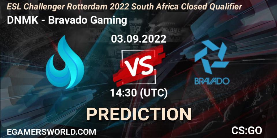 Prognose für das Spiel DNMK VS Bravado Gaming. 03.09.2022 at 14:30. Counter-Strike (CS2) - ESL Challenger Rotterdam 2022 South Africa Closed Qualifier