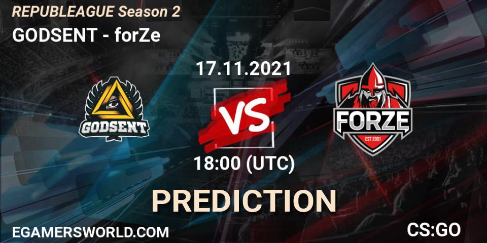 Prognose für das Spiel GODSENT VS forZe. 17.11.21. CS2 (CS:GO) - REPUBLEAGUE Season 2