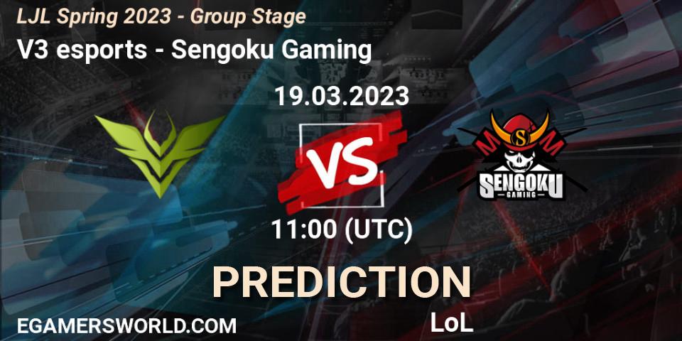 Prognose für das Spiel V3 esports VS Sengoku Gaming. 19.03.23. LoL - LJL Spring 2023 - Group Stage
