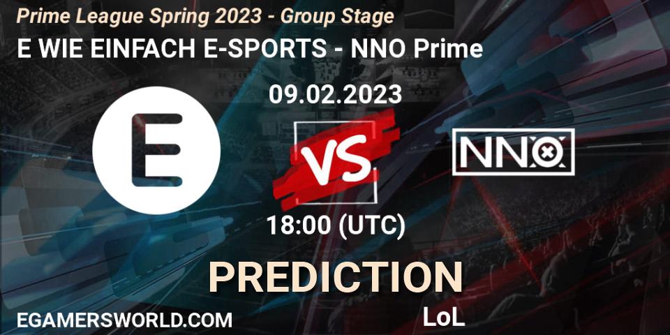Prognose für das Spiel E WIE EINFACH E-SPORTS VS NNO Prime. 09.02.23. LoL - Prime League Spring 2023 - Group Stage