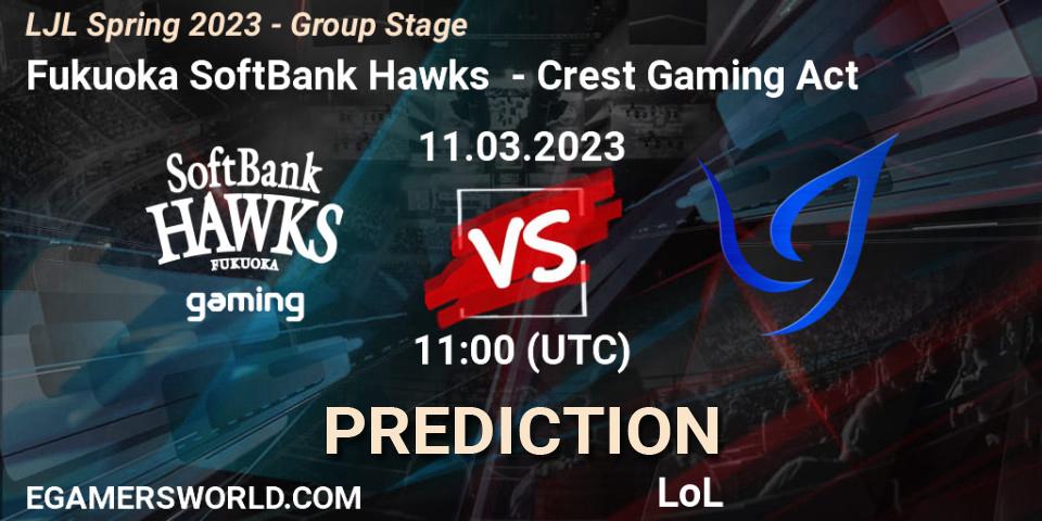Prognose für das Spiel Fukuoka SoftBank Hawks VS Crest Gaming Act. 11.03.2023 at 11:15. LoL - LJL Spring 2023 - Group Stage