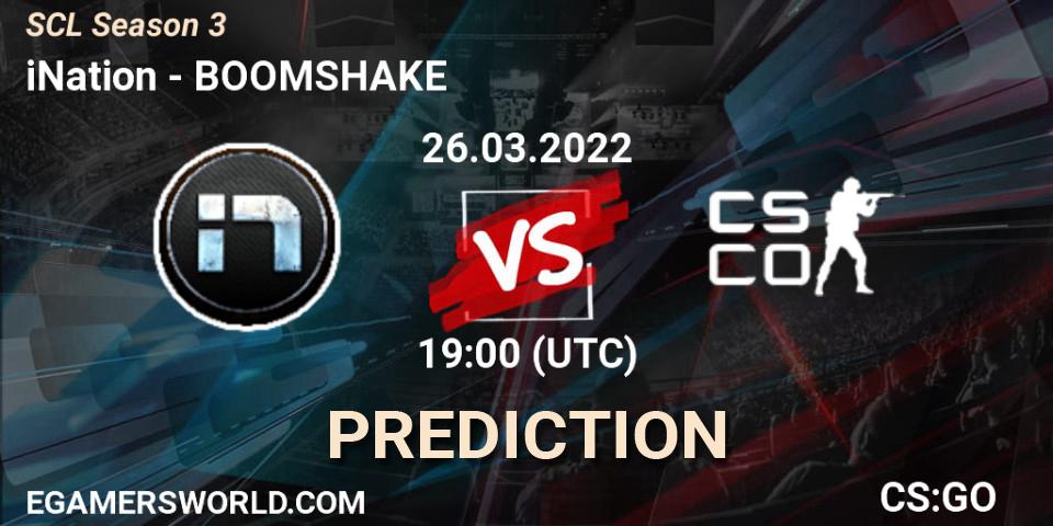 Prognose für das Spiel iNation VS BOOMSHAKE. 26.03.2022 at 19:15. Counter-Strike (CS2) - SCL Season 3