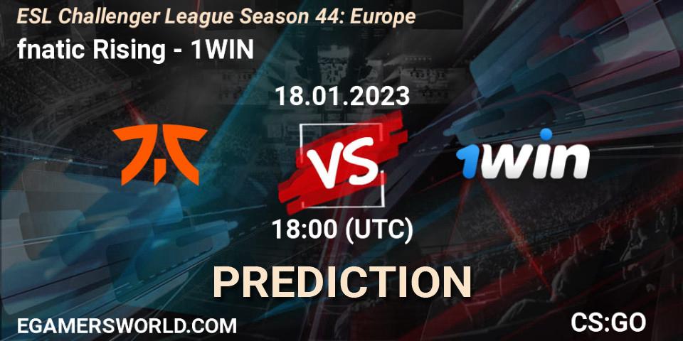 Prognose für das Spiel fnatic Rising VS 1WIN. 18.01.2023 at 18:00. Counter-Strike (CS2) - ESL Challenger League Season 44: Europe