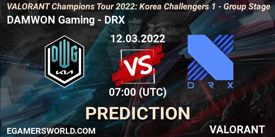 Prognose für das Spiel DAMWON Gaming VS DRX. 12.03.2022 at 07:00. VALORANT - VCT 2022: Korea Challengers 1 - Group Stage