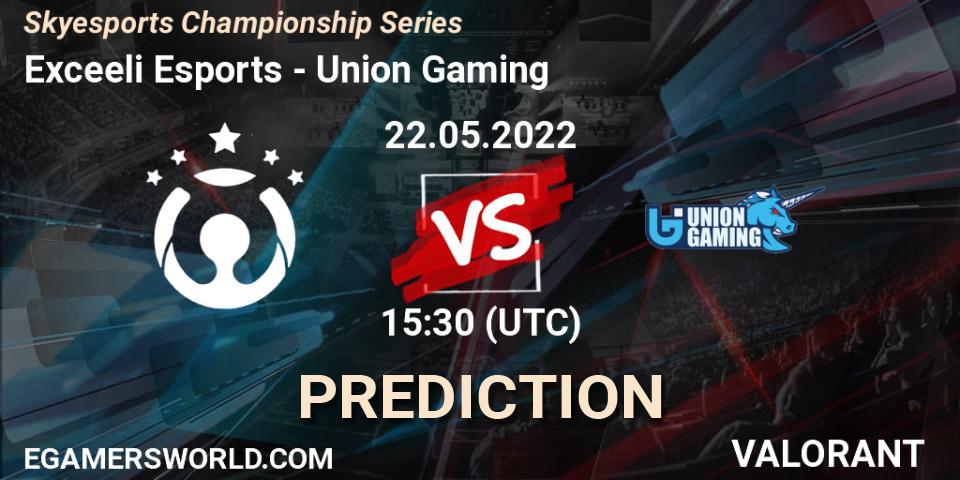 Prognose für das Spiel Exceeli Esports VS Union Gaming. 22.05.2022 at 15:30. VALORANT - Skyesports Championship Series