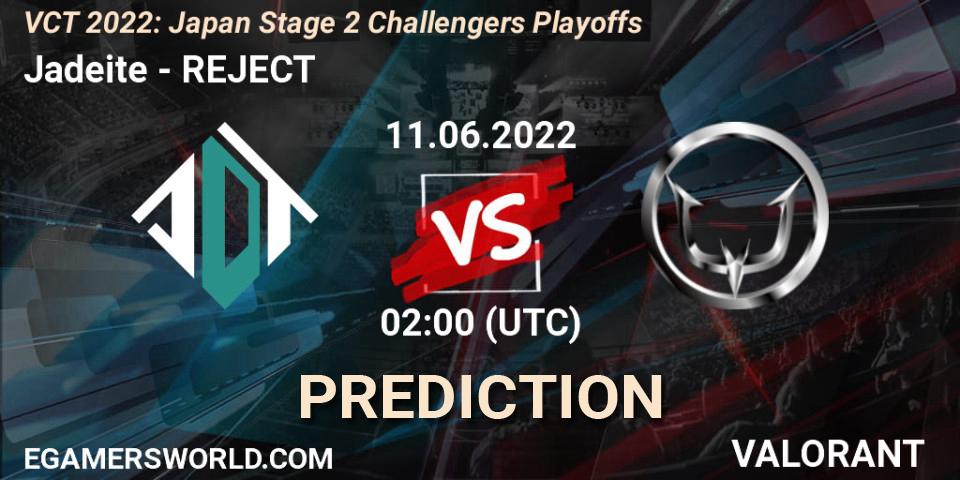 Prognose für das Spiel Jadeite VS REJECT. 11.06.22. VALORANT - VCT 2022: Japan Stage 2 Challengers Playoffs