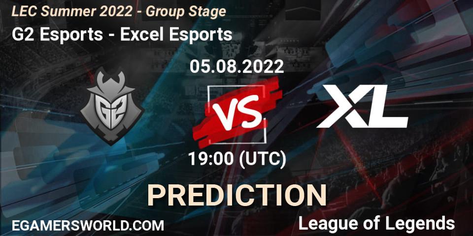 Prognose für das Spiel G2 Esports VS Excel Esports. 05.08.2022 at 20:00. LoL - LEC Summer 2022 - Group Stage