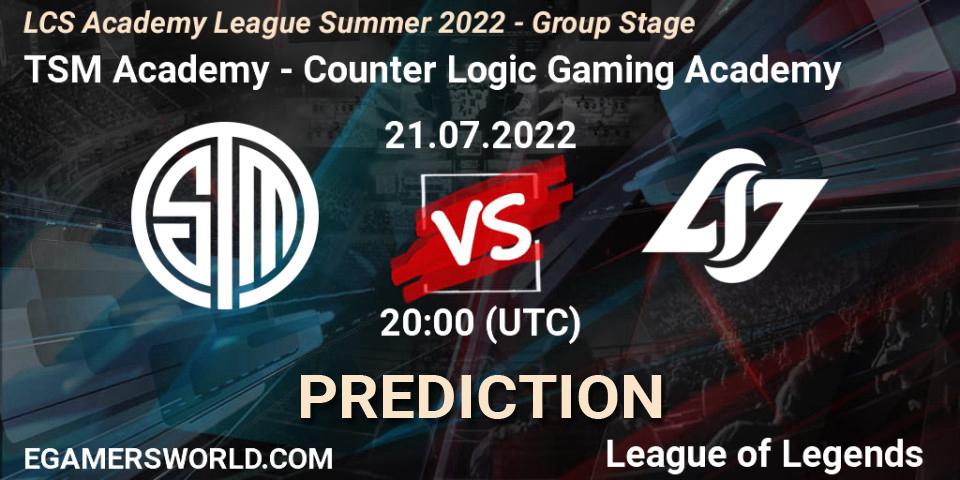Prognose für das Spiel TSM Academy VS Counter Logic Gaming Academy. 21.07.2022 at 20:00. LoL - LCS Academy League Summer 2022 - Group Stage