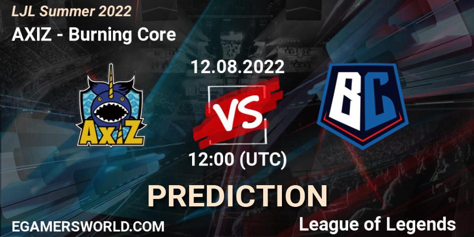 Prognose für das Spiel AXIZ VS Burning Core. 12.08.2022 at 12:00. LoL - LJL Summer 2022