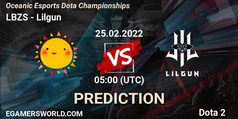 Prognose für das Spiel LBZS VS Lilgun. 25.02.2022 at 05:06. Dota 2 - Oceanic Esports Dota Championships