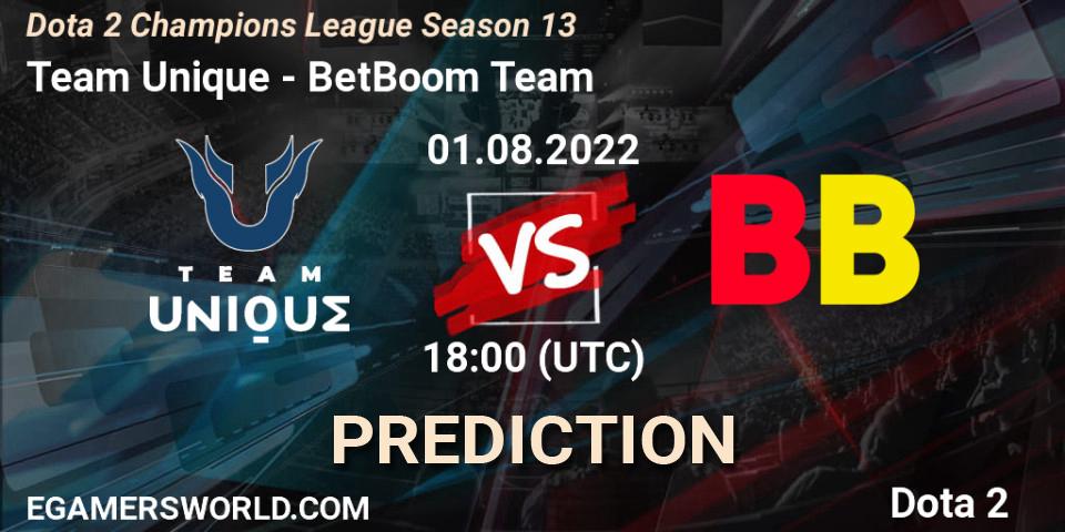 Prognose für das Spiel Team Unique VS BetBoom Team. 01.08.22. Dota 2 - Dota 2 Champions League Season 13