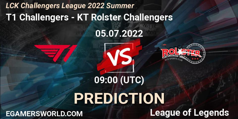 Prognose für das Spiel T1 Challengers VS KT Rolster Challengers. 05.07.2022 at 08:50. LoL - LCK Challengers League 2022 Summer