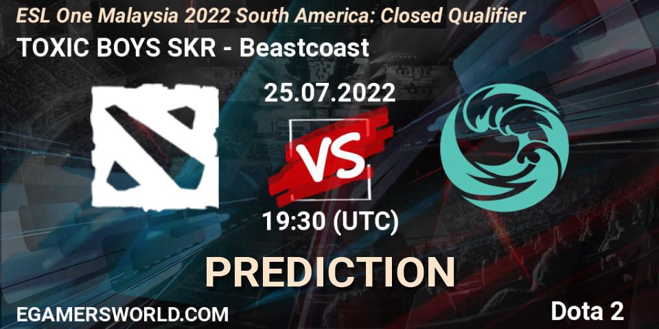 Prognose für das Spiel TOXIC BOYS SKR VS Beastcoast. 25.07.2022 at 19:36. Dota 2 - ESL One Malaysia 2022 South America: Closed Qualifier