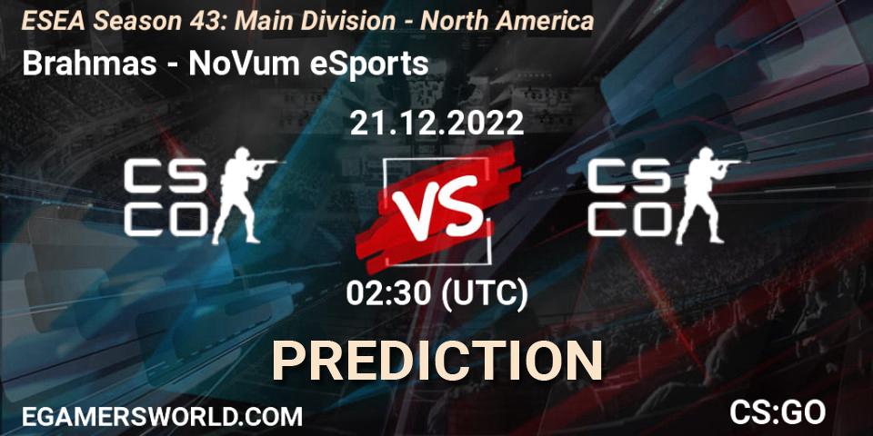 Prognose für das Spiel Brahmas VS NoVum eSports. 21.12.22. CS2 (CS:GO) - ESEA Season 43: Main Division - North America