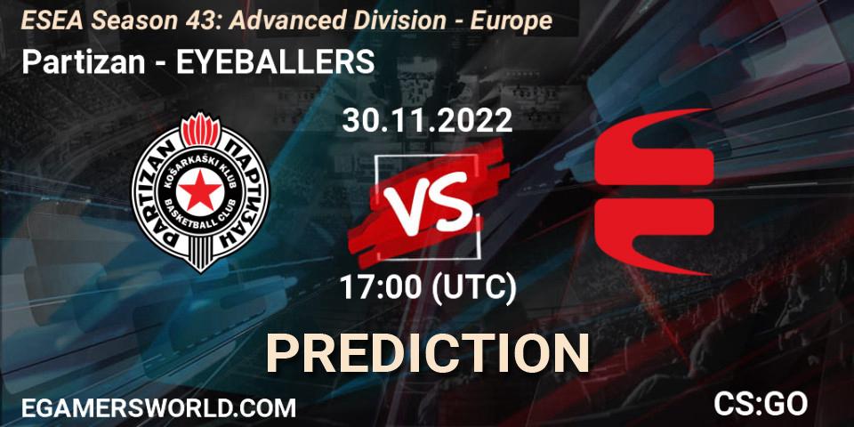 Prognose für das Spiel Partizan VS EYEBALLERS. 02.12.22. CS2 (CS:GO) - ESEA Season 43: Advanced Division - Europe