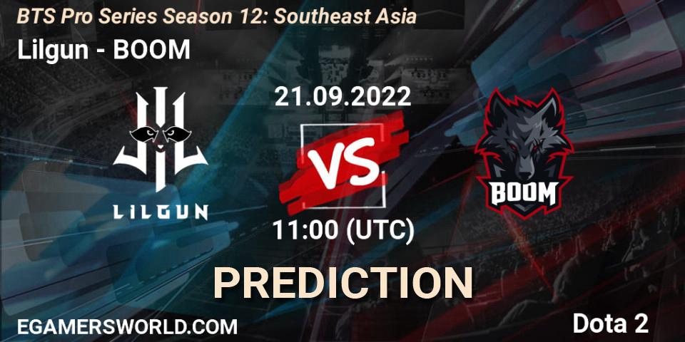 Prognose für das Spiel Lilgun VS BOOM. 21.09.2022 at 11:03. Dota 2 - BTS Pro Series Season 12: Southeast Asia