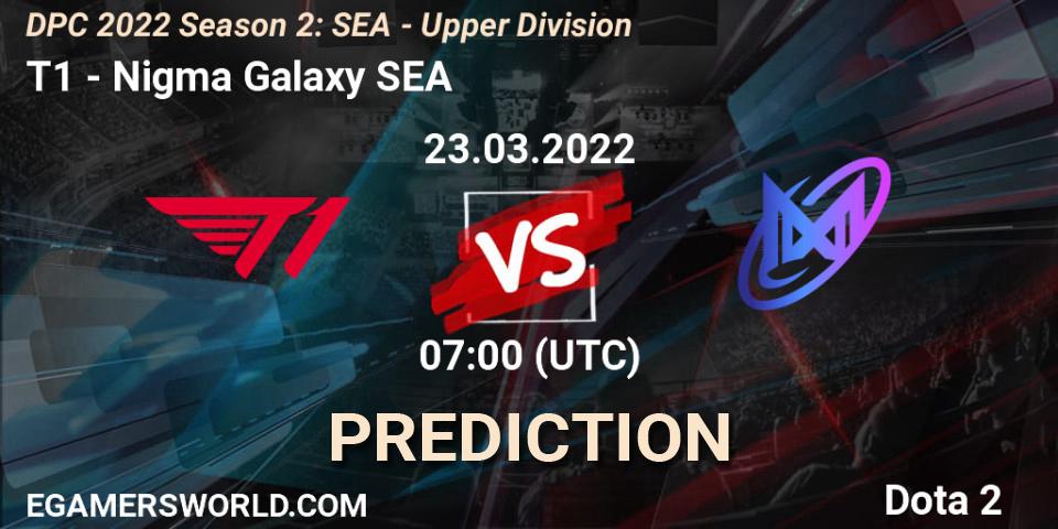 Prognose für das Spiel T1 VS Nigma Galaxy SEA. 23.03.2022 at 07:16. Dota 2 - DPC 2021/2022 Tour 2 (Season 2): SEA Division I (Upper)